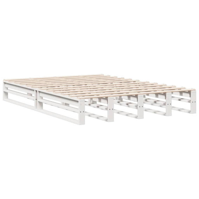 Pat cu bibliotecă fără saltea, alb, 160x200 cm, lemn masiv pin - WALTI WALTI