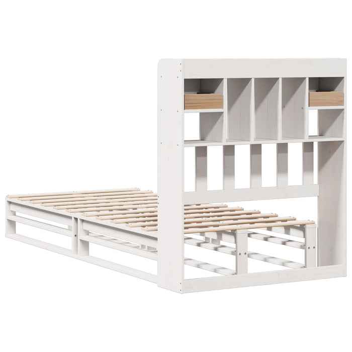 Pat cu bibliotecă fără saltea, alb, 75x190 cm, lemn masiv pin - WALTI WALTI
