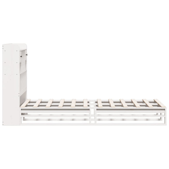 Pat cu bibliotecă fără saltea, alb, 90x190 cm, lemn masiv pin WALTI