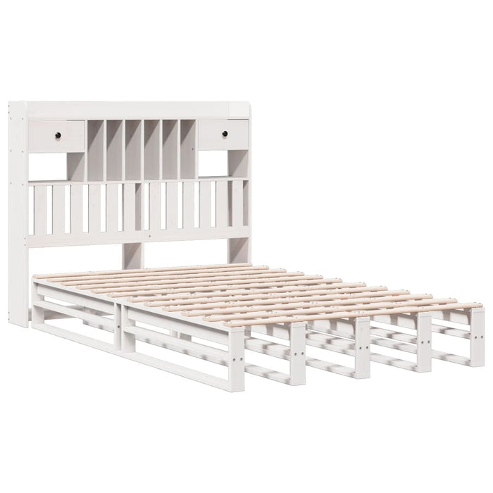 Pat cu bibliotecă fără saltea, alb, 135x190 cm, lemn masiv pin - WALTI WALTI