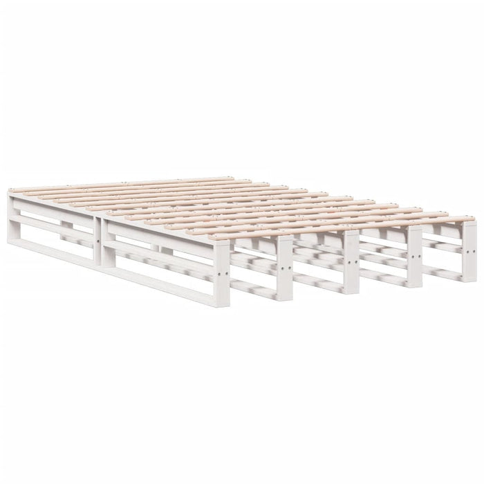 Pat cu bibliotecă fără saltea, alb, 135x190 cm, lemn masiv pin - WALTI WALTI