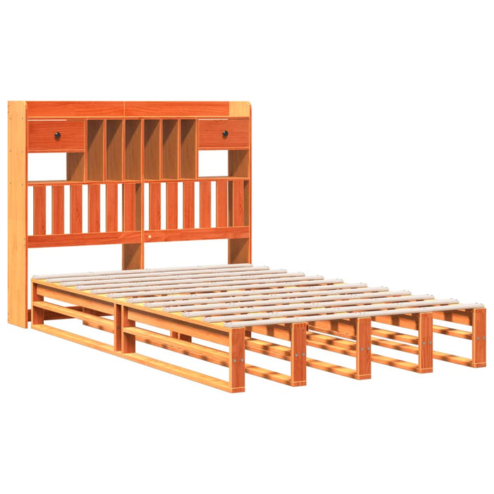 Pat cu bibliotecă fără saltea maro 135x190 cm lemn masiv de pin - WALTI WALTI