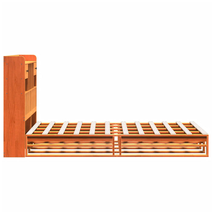 Pat cu bibliotecă fără saltea maro 135x190 cm lemn masiv de pin - WALTI WALTI