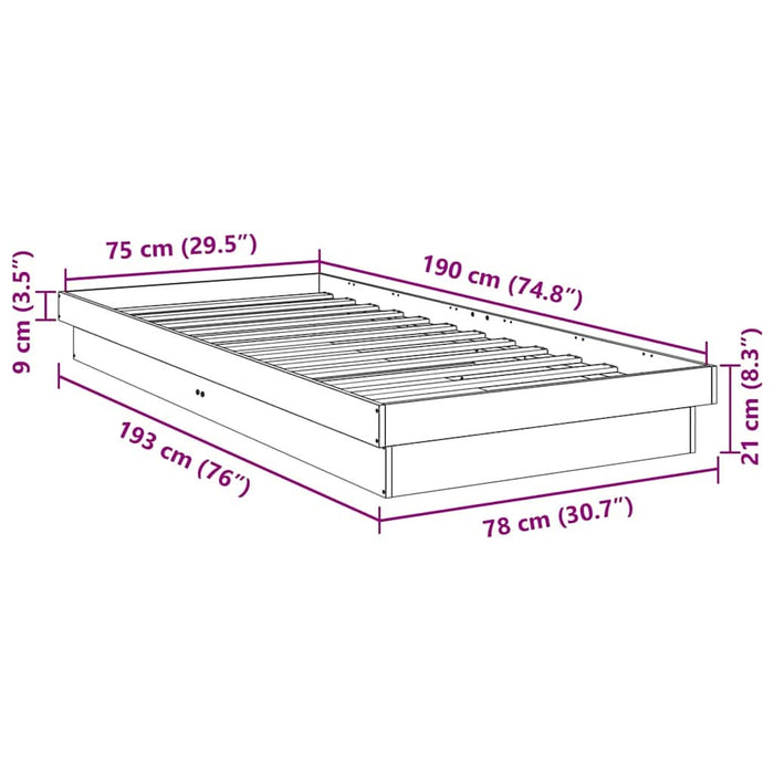 Cadru pat fără saltea 75x190 cm lemn masiv de stejar - WALTI WALTI