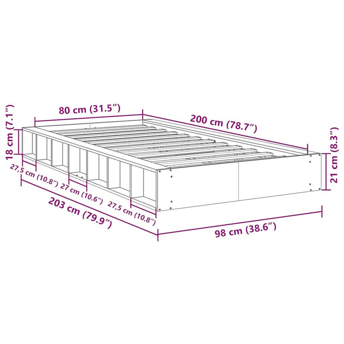 Cadru de pat fără saltea 80x200 cm din lemn masiv de stejar - WALTI WALTI