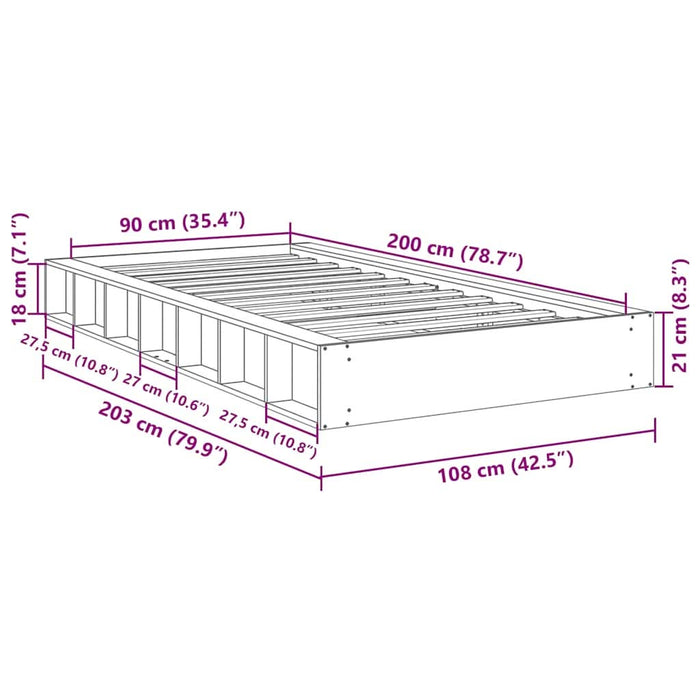 Cadru pat fără saltea 90x200 cm lemn masiv de stejar - WALTI WALTI