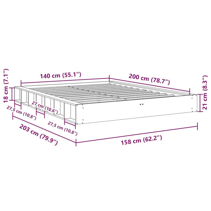 Cadru de pat fără saltea 140x200 cm din lemn masiv de stejar - WALTI WALTI