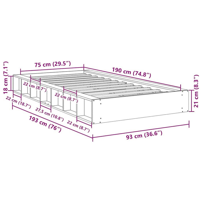 Cadru de pat fără saltea 75x190 cm din lemn masiv de stejar - WALTI WALTI