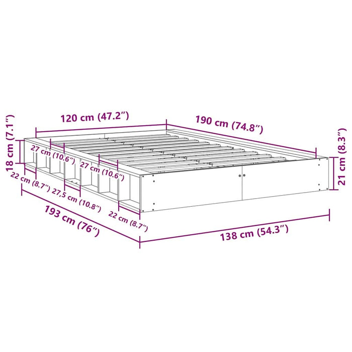 Cadru de pat fără saltea 120x190 cm din lemn masiv de stejar - WALTI WALTI