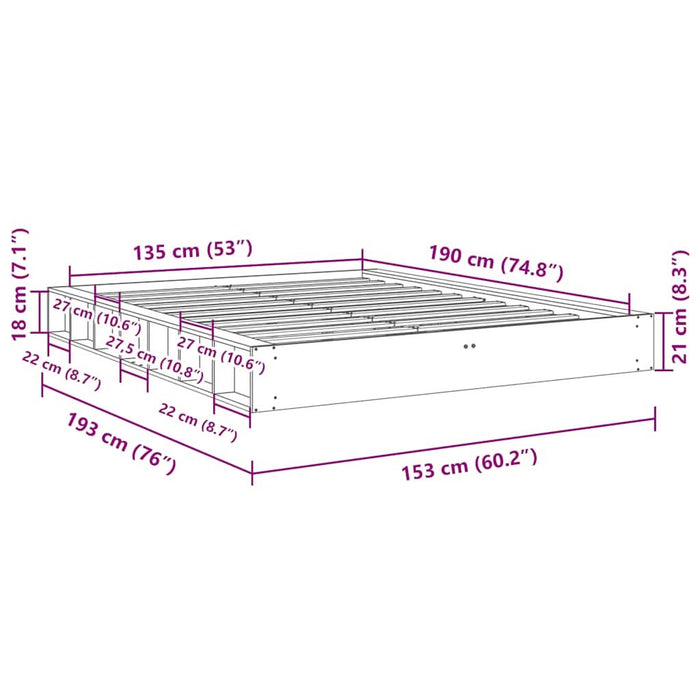 Cadru de pat fără saltea 135x190 cm din lemn masiv de stejar - WALTI WALTI