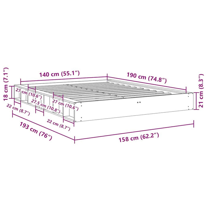 Cadru de pat fără saltea 140x190 cm din lemn masiv de stejar - WALTI WALTI