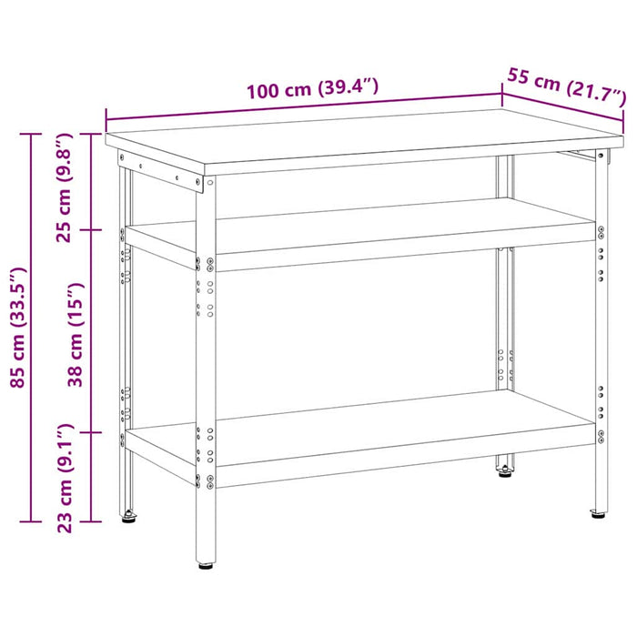 Masă de lucru Gri 100 x 55 x 85 cm Oțel vopsit electrostatic - WALTI WALTI