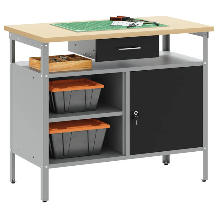 Banc de lucru cu sertar cu raft Negru și Gri 100 x 55 x 85 cm - WALTI WALTI