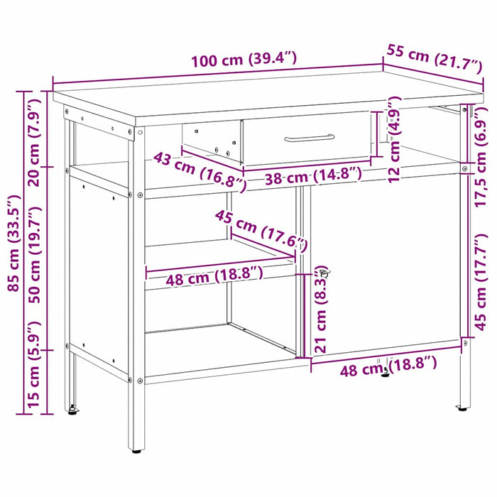 Banc de lucru cu sertar cu raft Negru și Gri 100 x 55 x 85 cm - WALTI WALTI