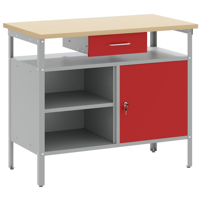 Banc de lucru cu sertar cu raft Roșu și gri 100 x 55 x 85 cm - WALTI WALTI