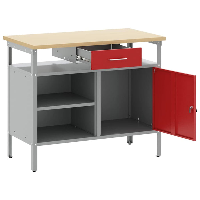 Banc de lucru cu sertar cu raft Roșu și gri 100 x 55 x 85 cm - WALTI WALTI