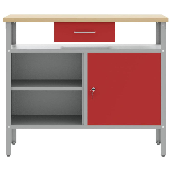 Banc de lucru cu sertar cu raft Roșu și gri 100 x 55 x 85 cm - WALTI WALTI
