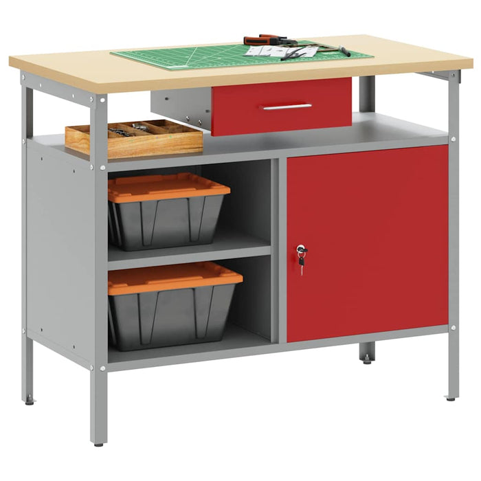 Banc de lucru cu sertar cu raft Roșu și gri 100 x 55 x 85 cm - WALTI WALTI