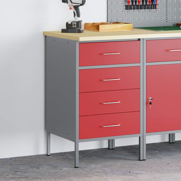 Banc de lucru cu sertar Roșu și gri 50 x 55 x 85 cm - WALTI WALTI