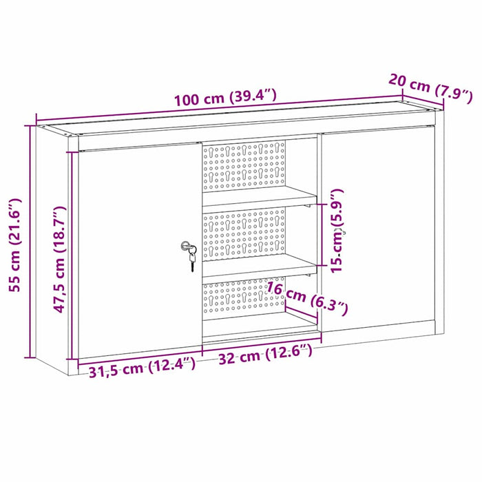 Dulap pentru unelte cu raft Negru și Gri 50 x 20 x 55 cm - WALTI WALTI