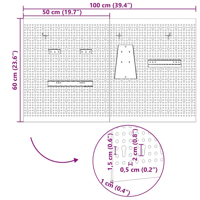 Panou de Perete pentru Unelte 2 buc. Gri 100 x 1 x 60 cm WALTI