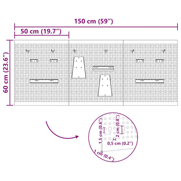 Panou de Perete pentru Unelte 3 buc. Gri 150 x 1 x 60 cm WALTI