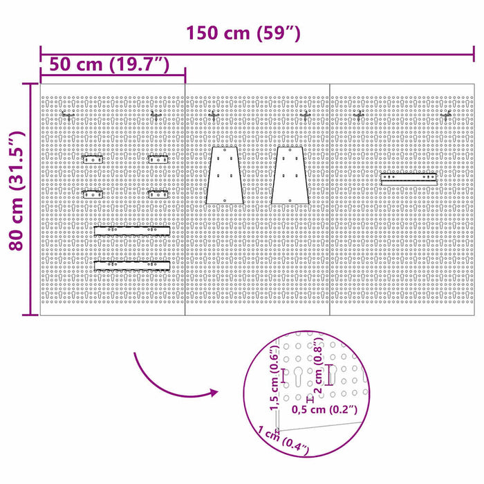 Panou de Perete pentru Unelte 3 buc. Gri 150 x 1 x 80 cm WALTI