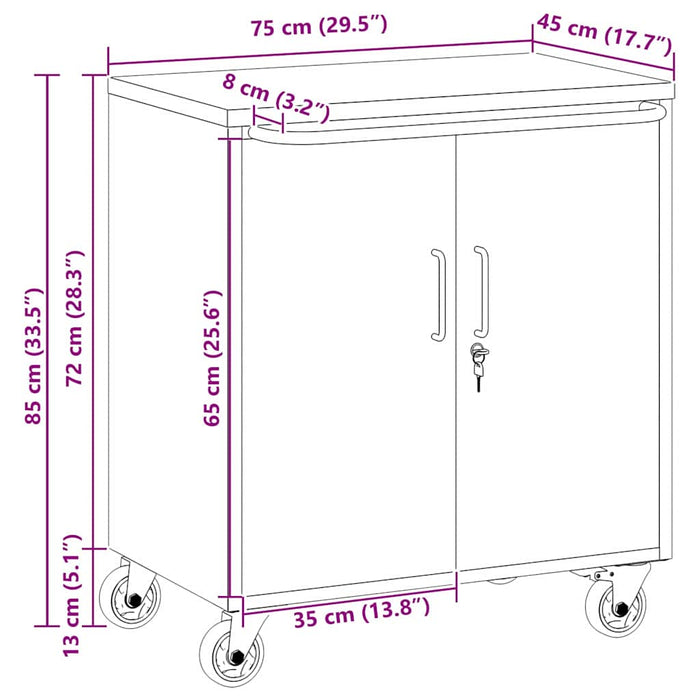 Banc de lucru cu raft cu roata Negru și Gri 75 x 45 x 85 cm - WALTI WALTI