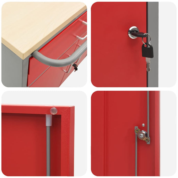 Banc de lucru cu sertar cu roata Roșu și gri 75 x 45 x 85 cm - WALTI WALTI