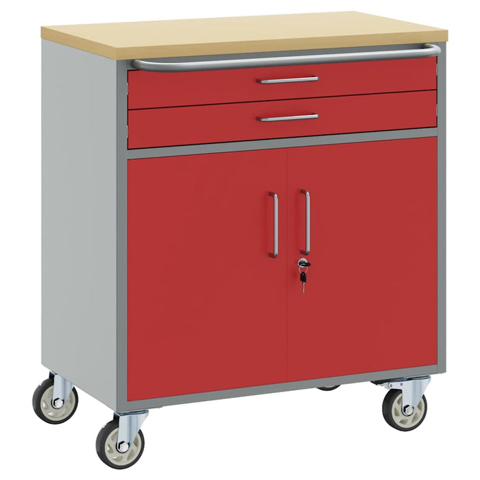Banc de lucru cu sertar cu roata Roșu și gri 75 x 45 x 85 cm - WALTI WALTI