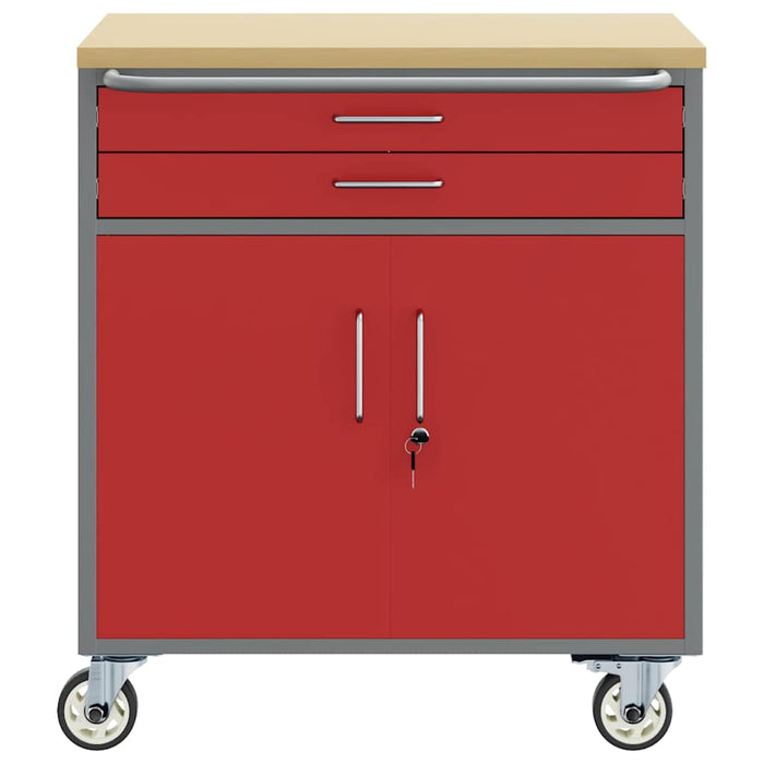 Banc de lucru cu sertar cu roata Roșu și gri 75 x 45 x 85 cm - WALTI WALTI