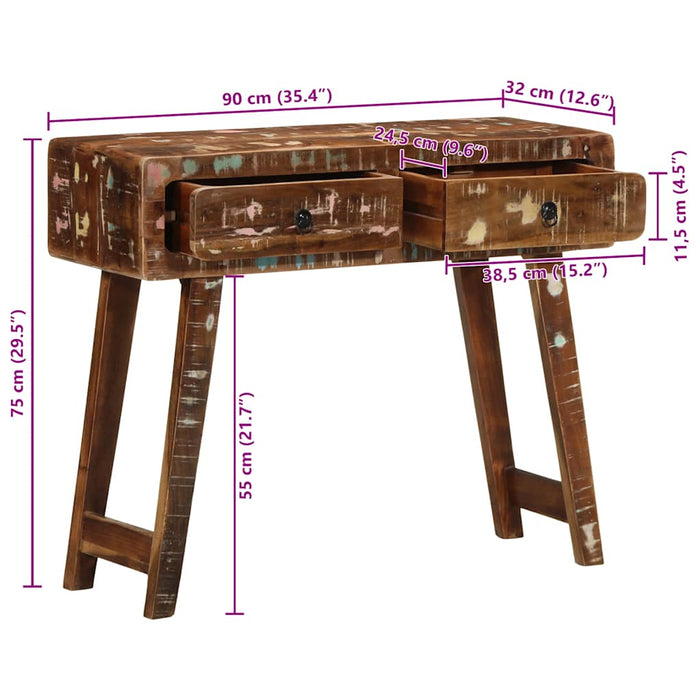 Masă consolă, 90x32x75 cm, lemn masiv recuperat WALTI