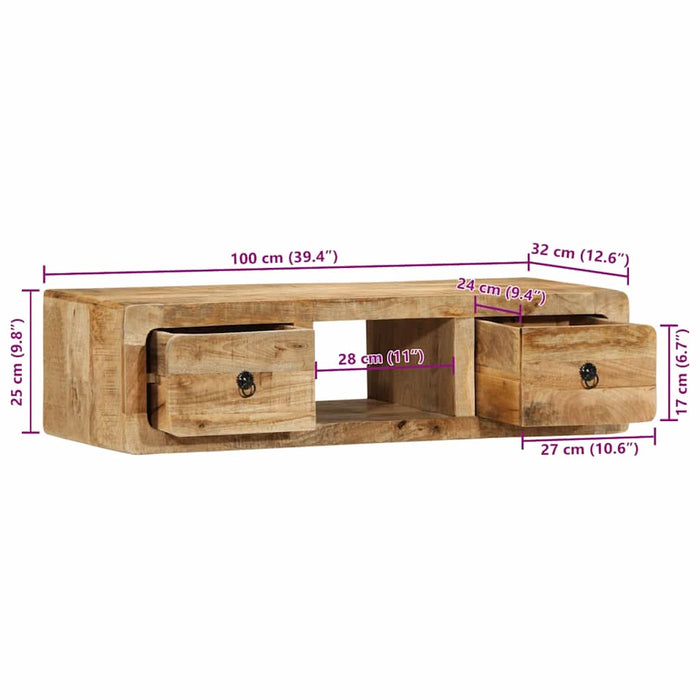 Dulap TV montat pe perete 100x32x25 cm lemn masiv Mango brut - WALTI WALTI