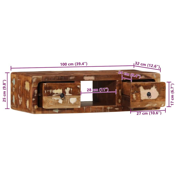 Dulap TV montat pe perete 100x32x25 cm, lemn masiv reciclat - WALTI WALTI
