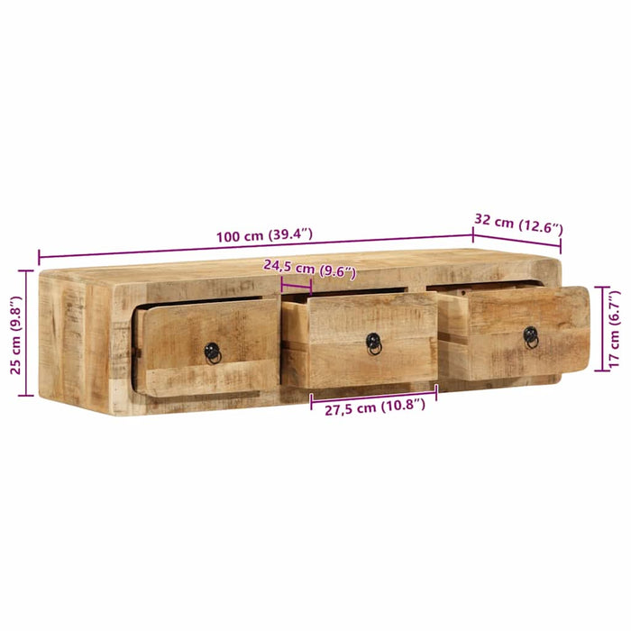 Dulap TV montat pe perete 100x32x25 cm lemn masiv Mango brut - WALTI WALTI