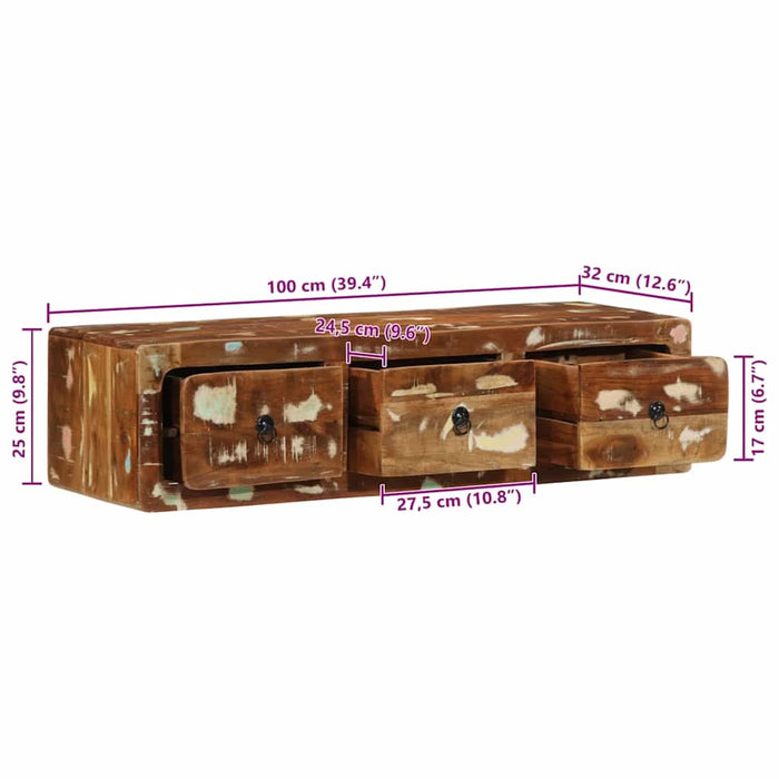 Dulap TV montat pe perete 100x32x25 cm, lemn masiv reciclat - WALTI WALTI