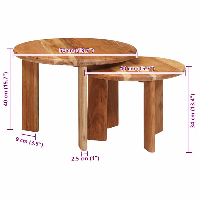 Mese în cuiburi 2 pcs Maro Lemn Solid de Acacia - WALTI WALTI