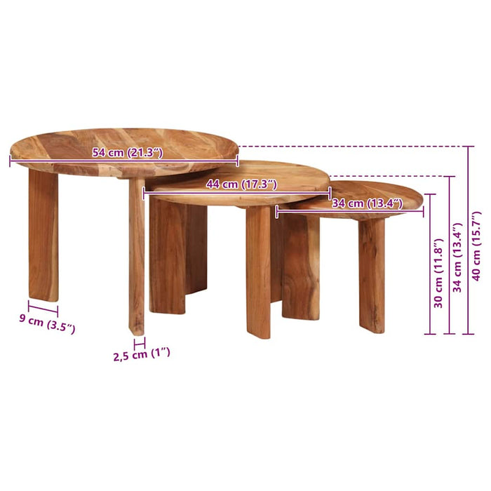 Mese în cuiburi 3 pcs Maro Lemn Solid de Acacia - WALTI WALTI