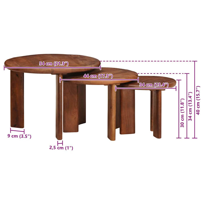 Mese în cuiburi 3 pcs Maro miere Lemn de mango solid - WALTI WALTI