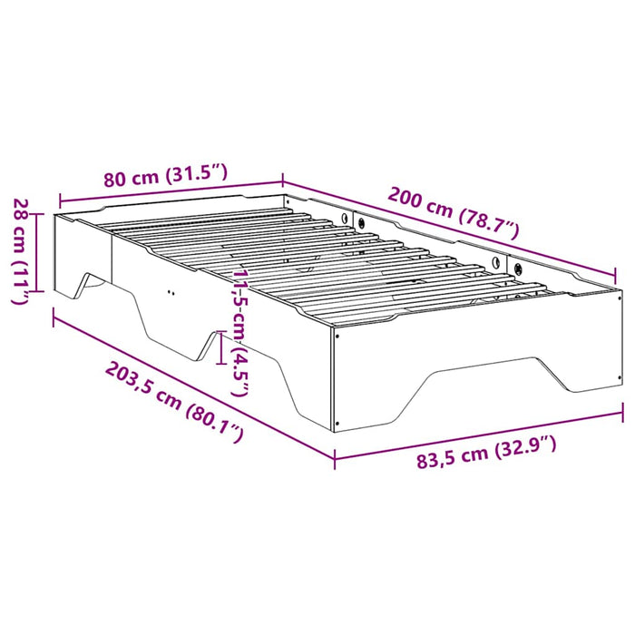 Cadru pat fără saltea ceară stivuită maro 80x200 cm lemn masiv - WALTI WALTI