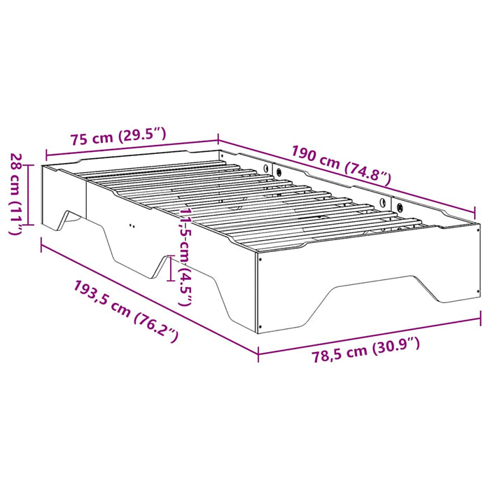 Cadru pat fără saltea ceară stivuită maro 75x190 cm lemn masiv - WALTI WALTI