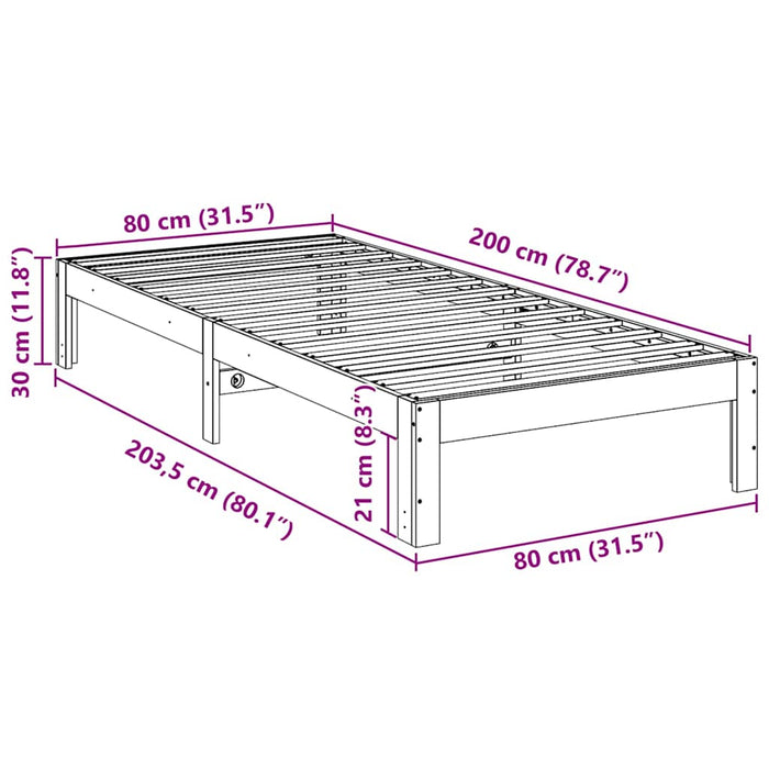 Cadru de pat fără saltea maro ceruit 80x200 cm lemn masiv pin - WALTI WALTI