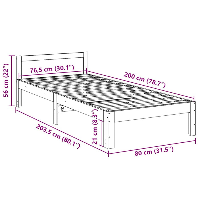 Cadru de pat fără saltea maro ceruit 80x200 cm lemn masiv pin - WALTI WALTI