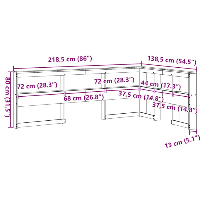 Bibliotecă tăblie în formă de L, 130 cm, lemn masiv de pin - WALTI WALTI