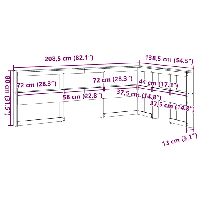 Bibliotecă tăblie în formă de L, alb, 130 cm, lemn masiv de pin - WALTI WALTI