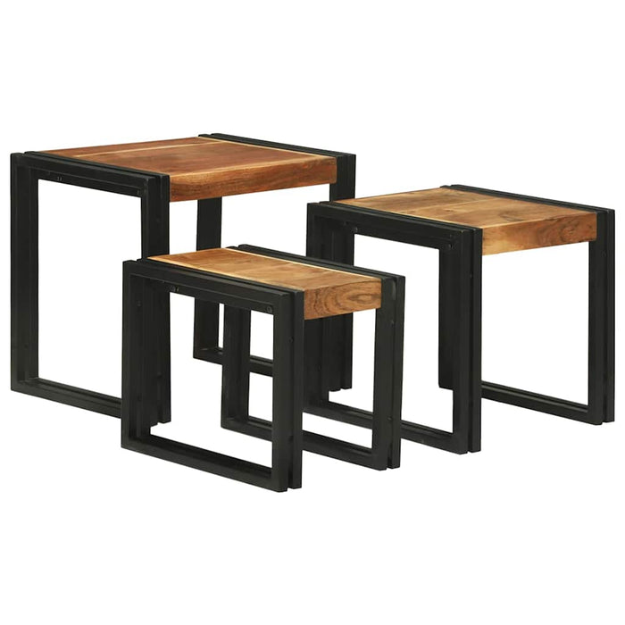 Masa de cuibărit 3 pcs Lemn solid de acacie și metal - WALTI WALTI