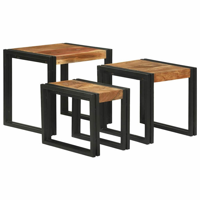 Masa de cuibărit 3 pcs Lemn solid de acacie și metal - WALTI WALTI