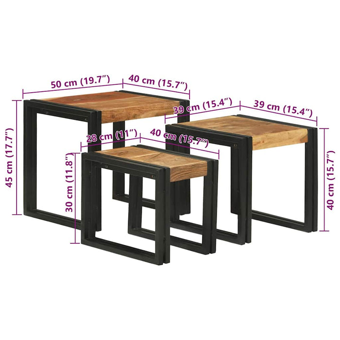 Masa de cuibărit 3 pcs Lemn solid de acacie și metal - WALTI WALTI