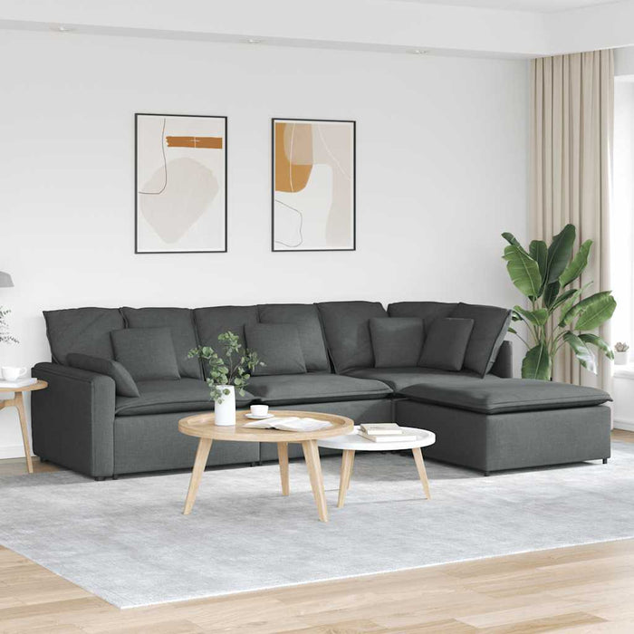 Canapea modulară cu taburet și perne material textil gri închis - WALTI WALTI