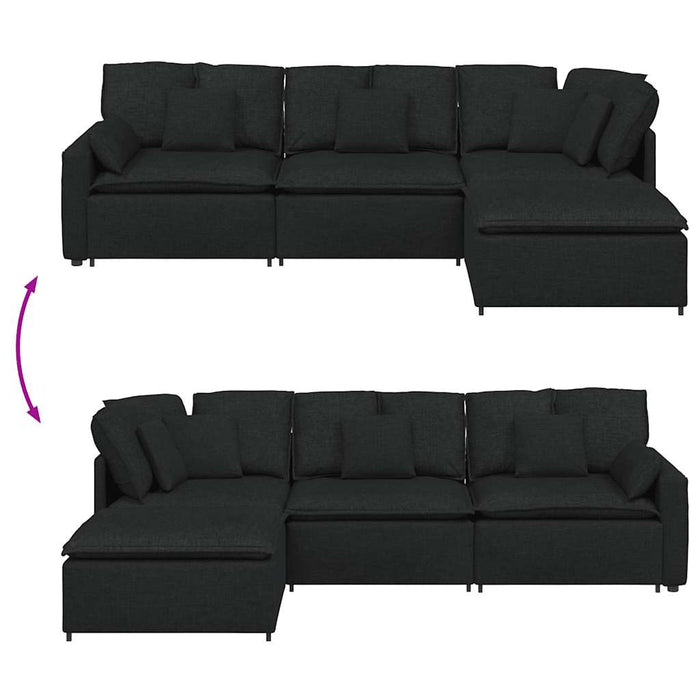 Canapea modulară cu taburet și perne, material textil, negru - WALTI WALTI